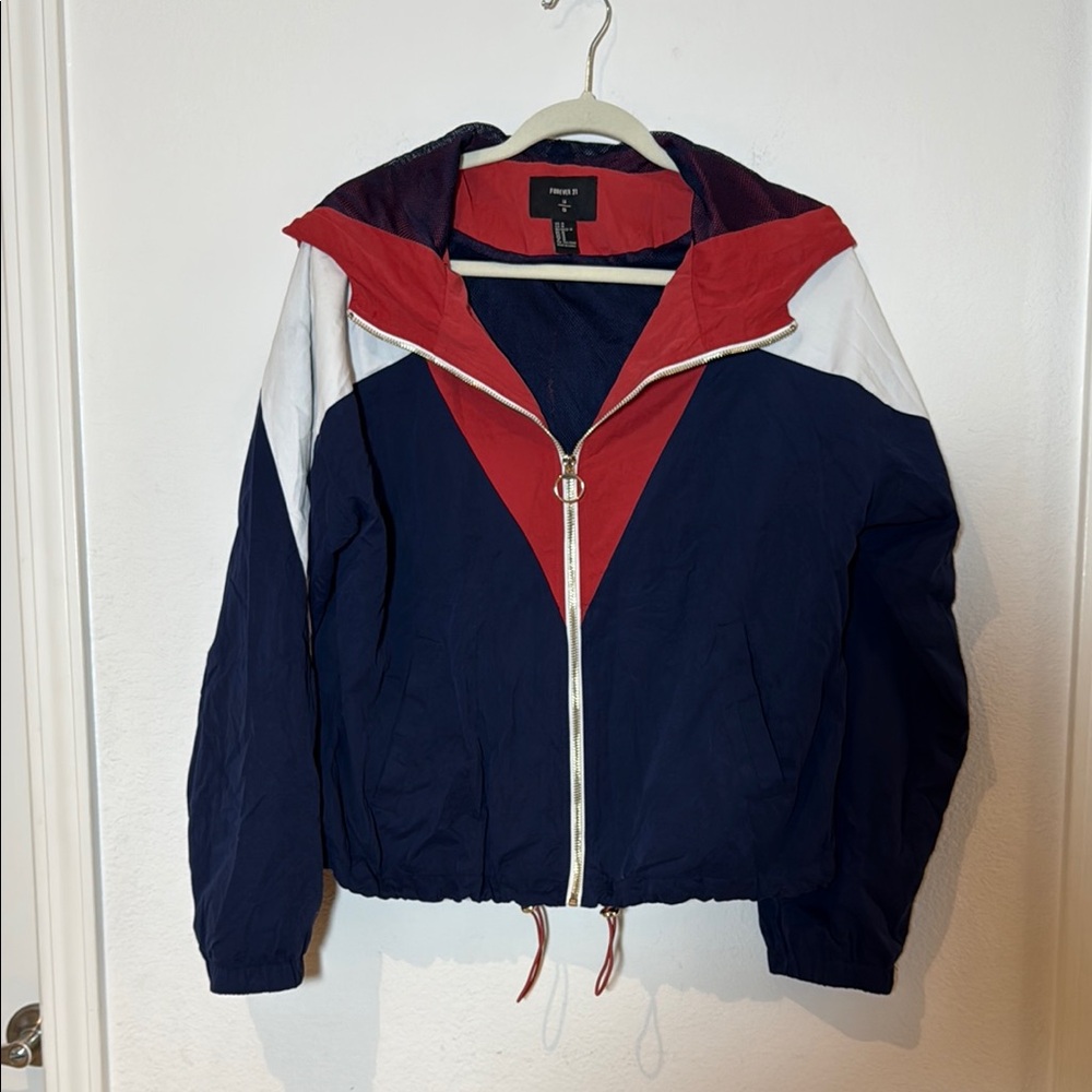 Forever 21 Navy With Red and White Full-zip Windbreaker Jacket Size Medium - Picture 9 of 10